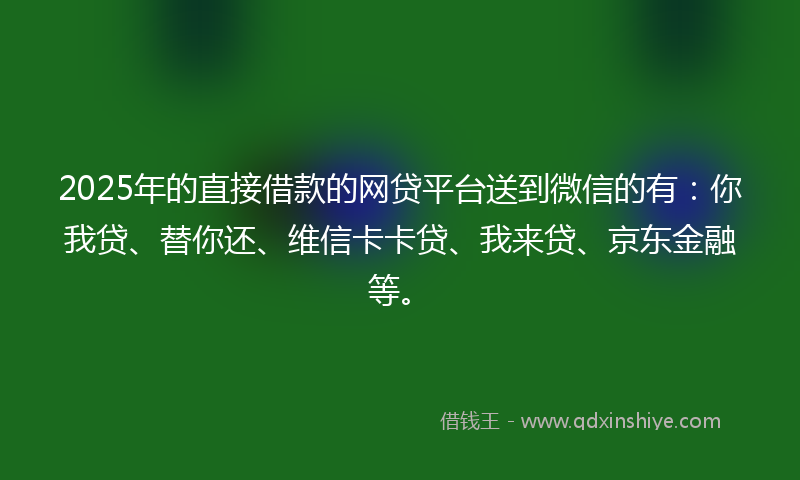 2025年的直接借款的网贷平台送到微信的有：你我贷、替你还、维信卡卡贷、我来贷、京东金融等。