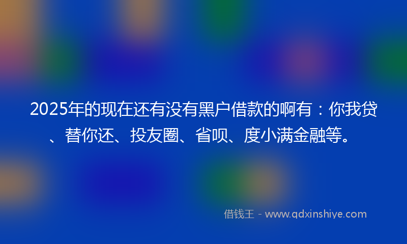 2025年的现在还有没有黑户借款的啊有:你我贷、替你还、投友圈、省呗、度小满金融等。