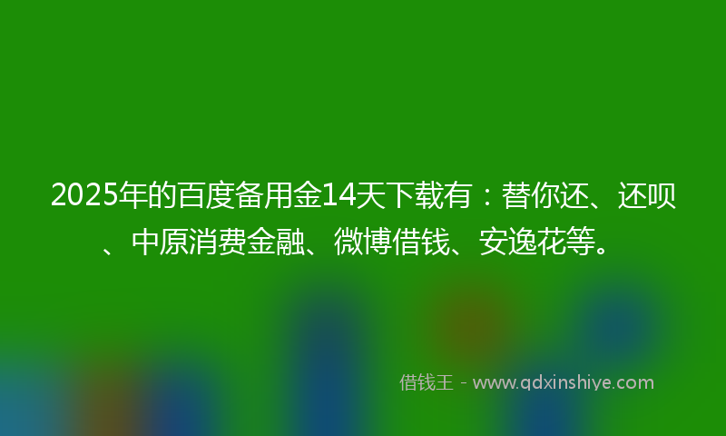 2025年的百度备用金14天下载有：替你还、还呗、中原消费金融、微博借钱、安逸花等。