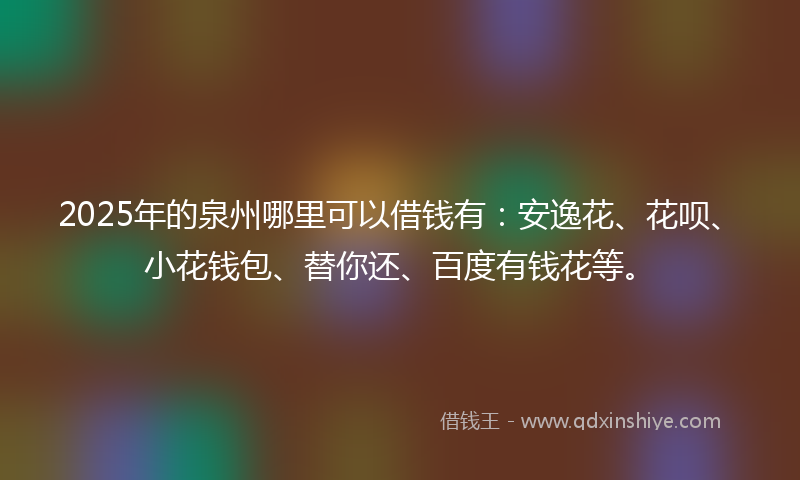2025年的泉州哪里可以借钱有：安逸花、花呗、小花钱包、替你还、百度有钱花等。