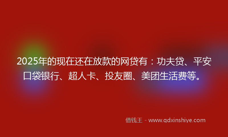 2025年的现在还在放款的网贷有：功夫贷、平安口袋银行、超人卡、投友圈、美团生活费等。