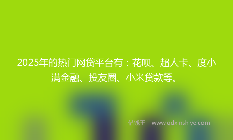 2025年的热门网贷平台有：花呗、超人卡、度小满金融、投友圈、小米贷款等。