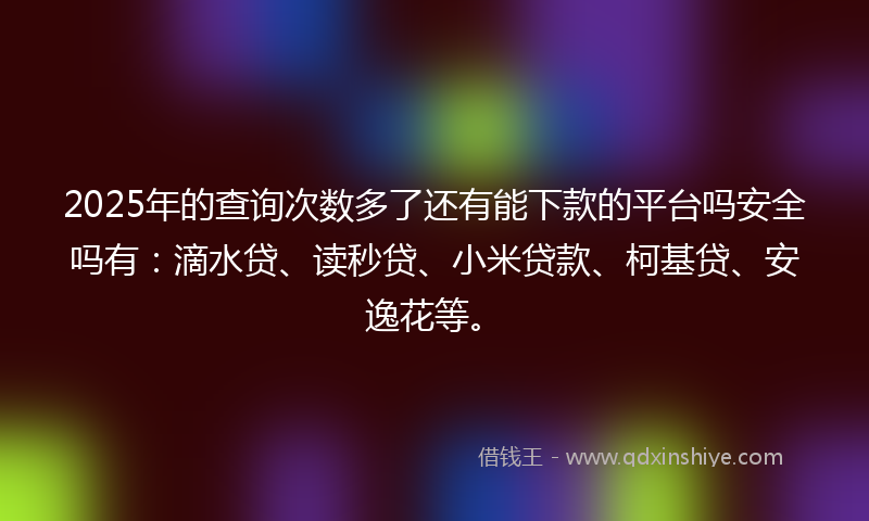 2025年的查询次数多了还有能下款的平台吗安全吗有：滴水贷、读秒贷、小米贷款、柯基贷、安逸花等。