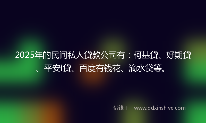2025年的民间私人贷款公司有：柯基贷、好期贷、平安i贷、百度有钱花、滴水贷等。