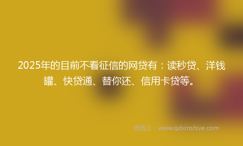 2025年的目前不看征信的网贷有：读秒贷、洋钱罐、快贷通、替你还、信用卡贷等。