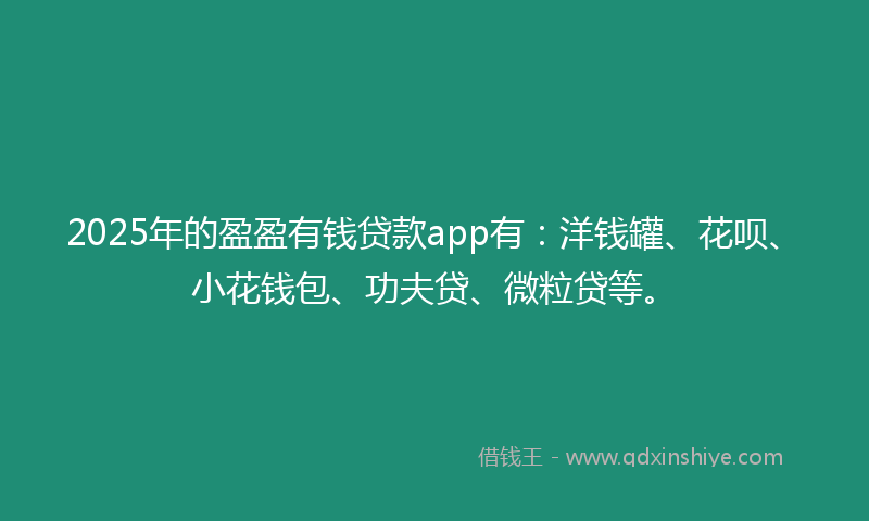 2025年的盈盈有钱贷款app有：洋钱罐、花呗、小花钱包、功夫贷、微粒贷等。