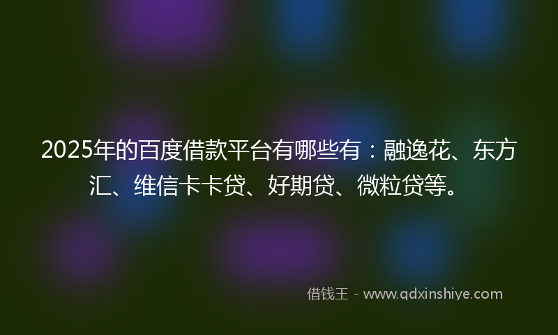 2025年的百度借款平台有哪些有：融逸花、东方汇、维信卡卡贷、好期贷、微粒贷等。