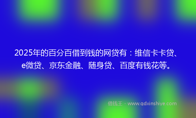 2025年的百分百借到钱的网贷有：维信卡卡贷、e微贷、京东金融、随身贷、百度有钱花等。