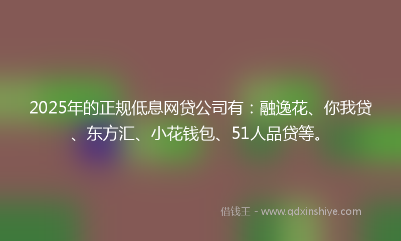 2025年的正规低息网贷公司有：融逸花、你我贷、东方汇、小花钱包、51人品贷等。