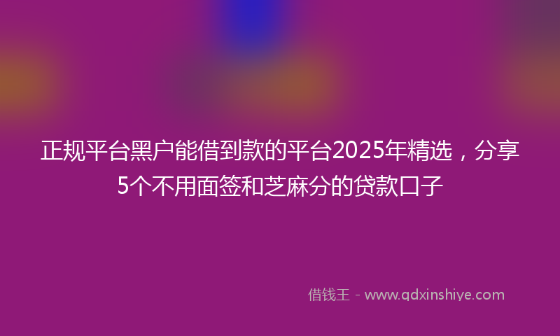 正规平台黑户能借到款的平台2025年精选，分享5个不用面签和芝麻分的贷款口子