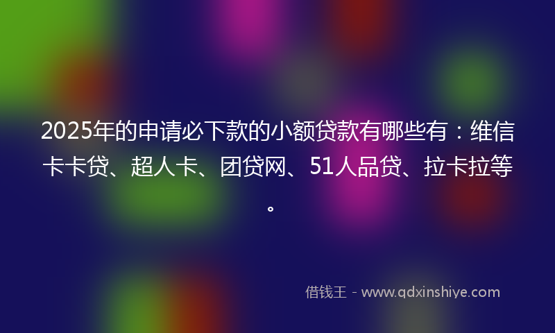 2025年的申请必下款的小额贷款有哪些有：维信卡卡贷、超人卡、团贷网、51人品贷、拉卡拉等。