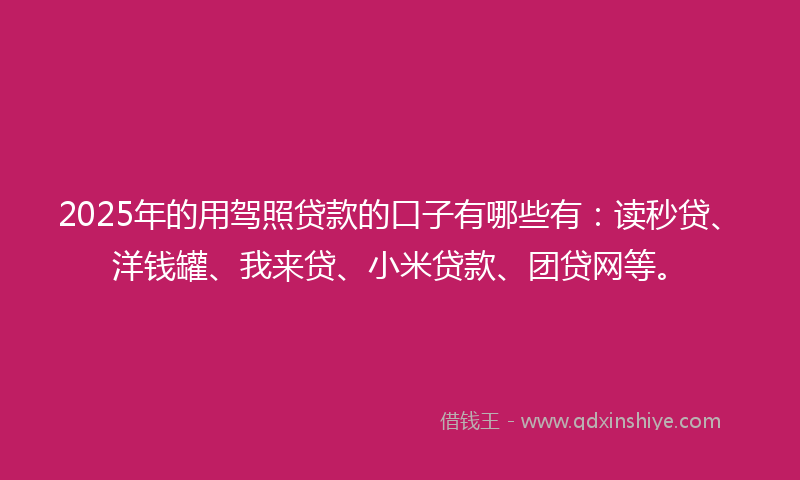 2025年的用驾照贷款的口子有哪些有：读秒贷、洋钱罐、我来贷、小米贷款、团贷网等。