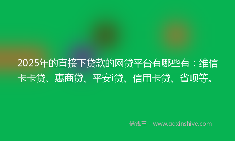 2025年的直接下贷款的网贷平台有哪些有：维信卡卡贷、惠商贷、平安i贷、信用卡贷、省呗等。
