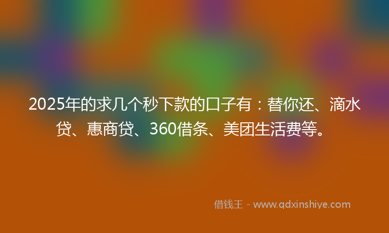 2025年的求几个秒下款的口子有：替你还、滴水贷、惠商贷、360借条、美团生活费等。