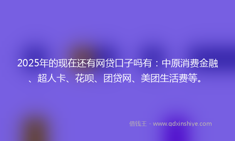 2025年的现在还有网贷口子吗有：中原消费金融、超人卡、花呗、团贷网、美团生活费等。