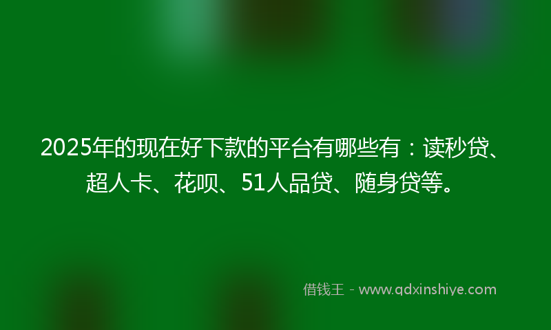 2025年的现在好下款的平台有哪些有：读秒贷、超人卡、花呗、51人品贷、随身贷等。