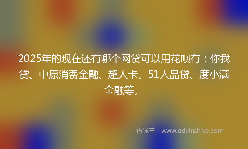 2025年的现在还有哪个网贷可以用花呗有：你我贷、中原消费金融、超人卡、51人品贷、度小满金融等。