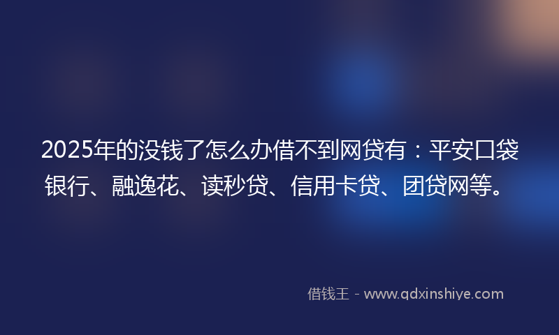2025年的没钱了怎么办借不到网贷有：平安口袋银行、融逸花、读秒贷、信用卡贷、团贷网等。