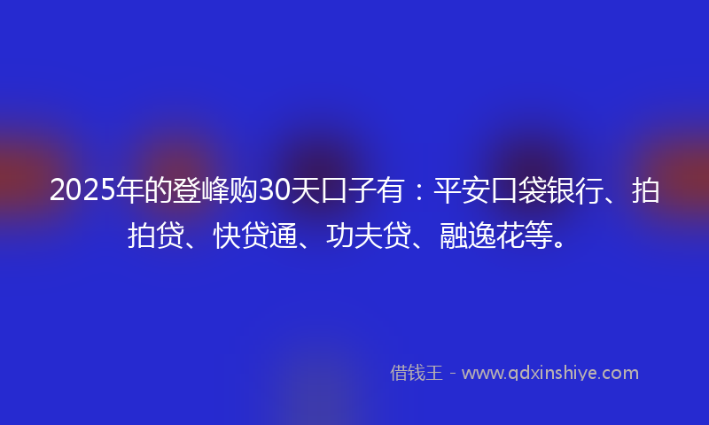 2025年的登峰购30天口子有：平安口袋银行、拍拍贷、快贷通、功夫贷、融逸花等。