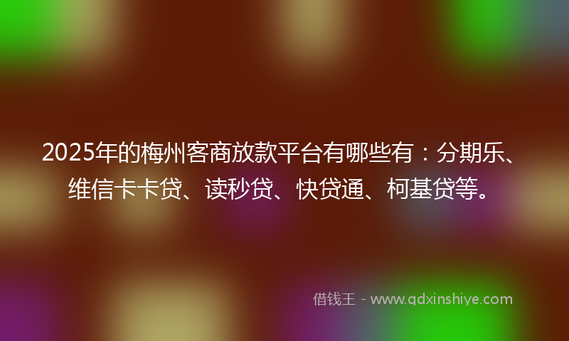 2025年的梅州客商放款平台有哪些有：分期乐、维信卡卡贷、读秒贷、快贷通、柯基贷等。