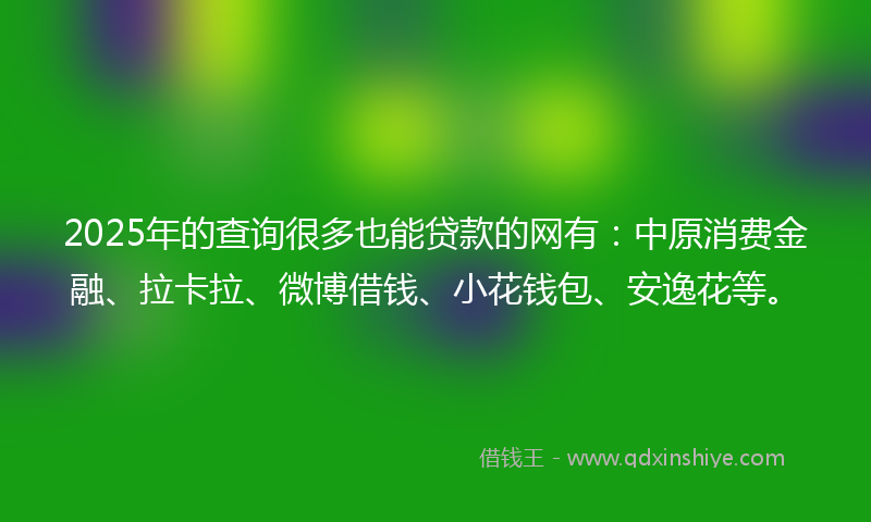 2025年的查询很多也能贷款的网有：中原消费金融、拉卡拉、微博借钱、小花钱包、安逸花等。