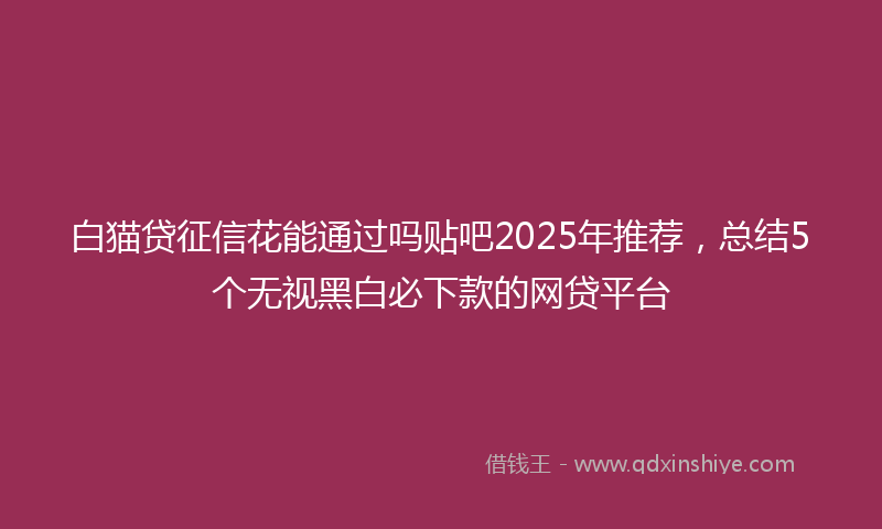 白猫贷征信花能通过吗贴吧2025年推荐，总结5个无视黑白必下款的网贷平台