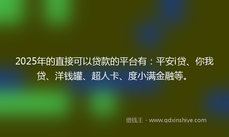 2025年的直接可以贷款的平台有：平安i贷、你我贷、洋钱罐、超人卡、度小满金融等。