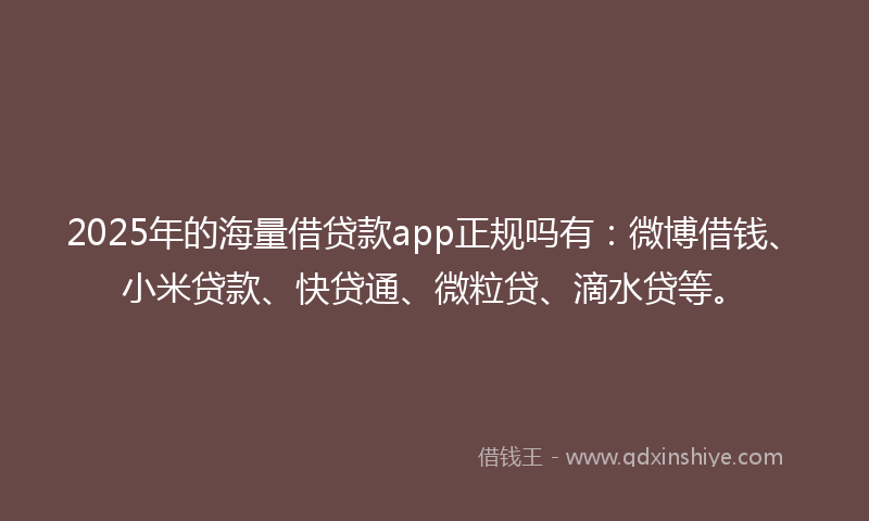 2025年的海量借贷款app正规吗有：微博借钱、小米贷款、快贷通、微粒贷、滴水贷等。