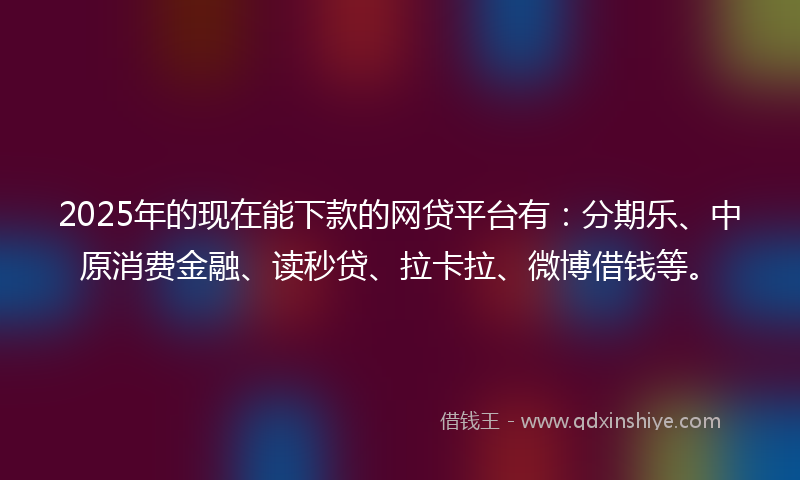 2025年的现在能下款的网贷平台有：分期乐、中原消费金融、读秒贷、拉卡拉、微博借钱等。