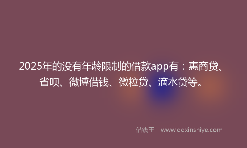 2025年的没有年龄限制的借款app有：惠商贷、省呗、微博借钱、微粒贷、滴水贷等。