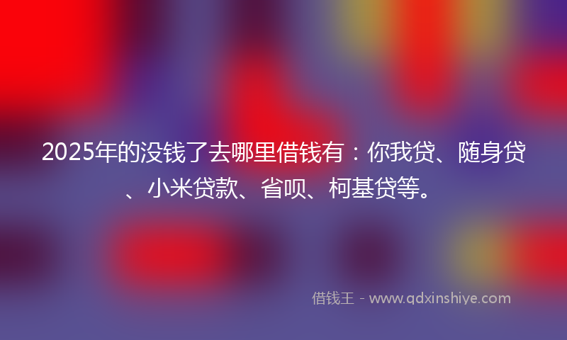 2025年的没钱了去哪里借钱有：你我贷、随身贷、小米贷款、省呗、柯基贷等。