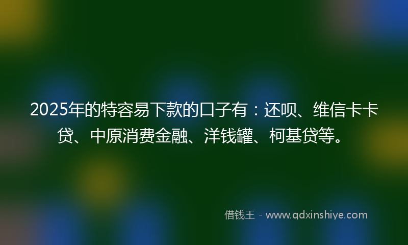 2025年的特容易下款的口子有：还呗、维信卡卡贷、中原消费金融、洋钱罐、柯基贷等。