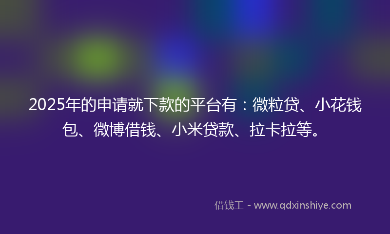 2025年的申请就下款的平台有：微粒贷、小花钱包、微博借钱、小米贷款、拉卡拉等。