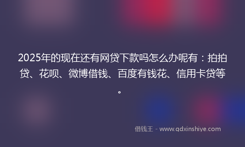 2025年的现在还有网贷下款吗怎么办呢有:拍拍贷、花呗、微博借钱、百度有钱花、信用卡贷等。