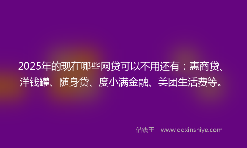 2025年的现在哪些网贷可以不用还有：惠商贷、洋钱罐、随身贷、度小满金融、美团生活费等。