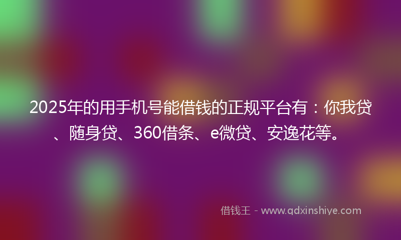 2025年的用手机号能借钱的正规平台有：你我贷、随身贷、360借条、e微贷、安逸花等。