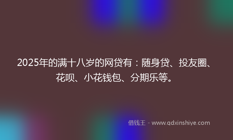 2025年的满十八岁的网贷有：随身贷、投友圈、花呗、小花钱包、分期乐等。
