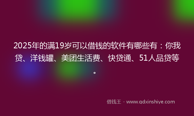 2025年的满19岁可以借钱的软件有哪些有：你我贷、洋钱罐、美团生活费、快贷通、51人品贷等。
