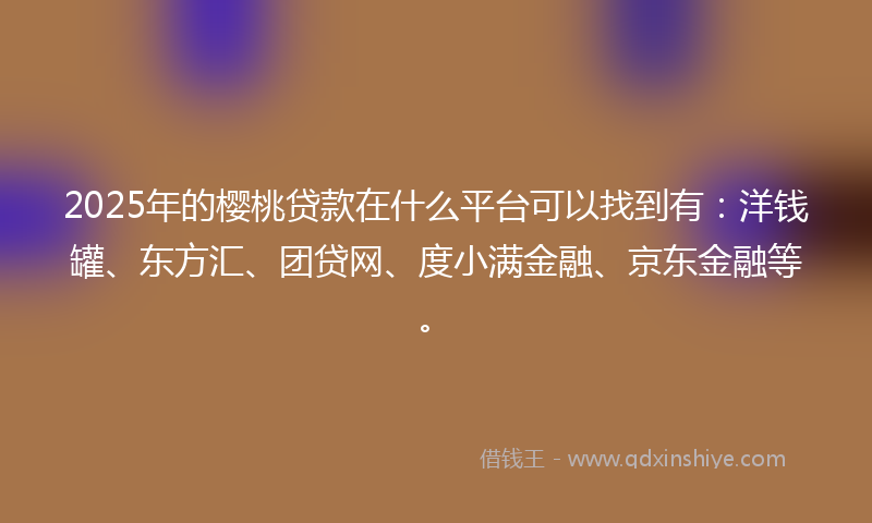 2025年的樱桃贷款在什么平台可以找到有：洋钱罐、东方汇、团贷网、度小满金融、京东金融等。