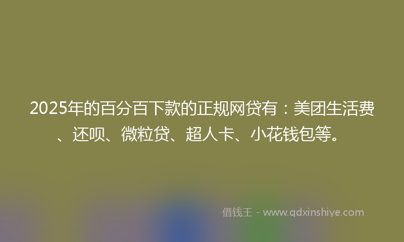 2025年的百分百下款的正规网贷有：美团生活费、还呗、微粒贷、超人卡、小花钱包等。