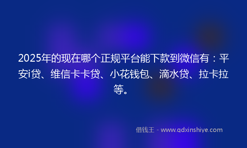 2025年的现在哪个正规平台能下款到微信有：平安i贷、维信卡卡贷、小花钱包、滴水贷、拉卡拉等。