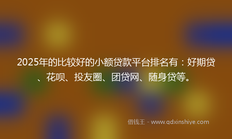 2025年的比较好的小额贷款平台排名有：好期贷、花呗、投友圈、团贷网、随身贷等。