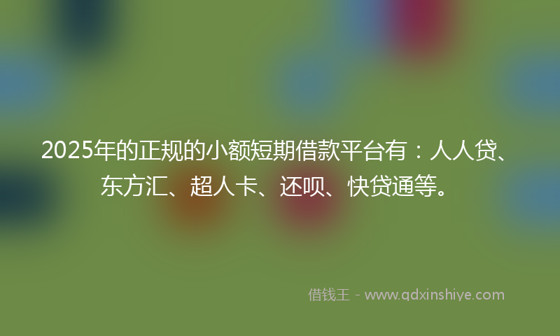 2025年的正规的小额短期借款平台有：人人贷、东方汇、超人卡、还呗、快贷通等。
