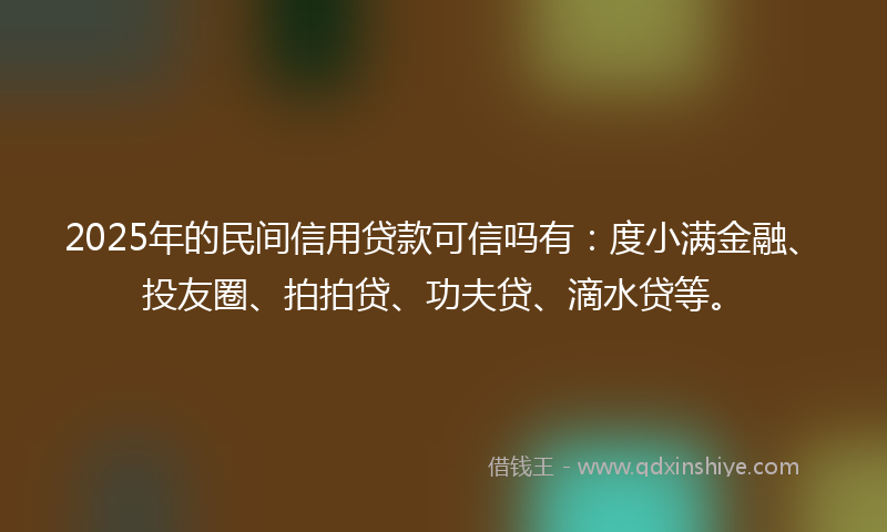 2025年的民间信用贷款可信吗有：度小满金融、投友圈、拍拍贷、功夫贷、滴水贷等。