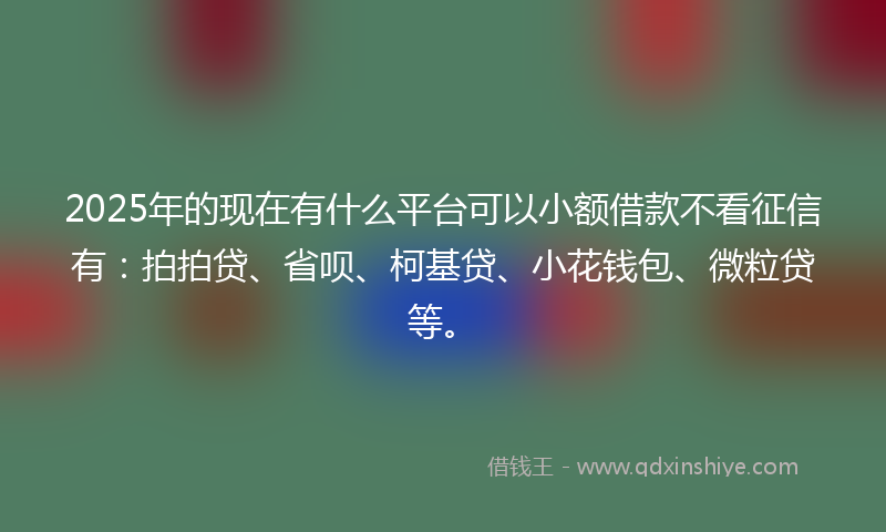 2025年的现在有什么平台可以小额借款不看征信有：拍拍贷、省呗、柯基贷、小花钱包、微粒贷等。