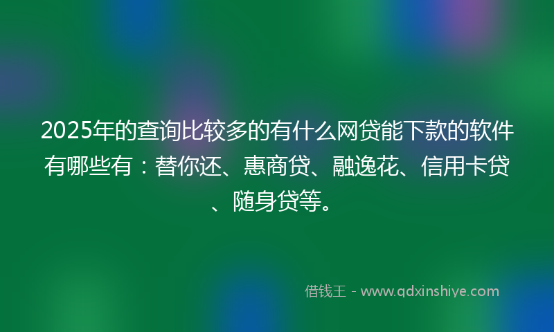 2025年的查询比较多的有什么网贷能下款的软件有哪些有：替你还、惠商贷、融逸花、信用卡贷、随身贷等。