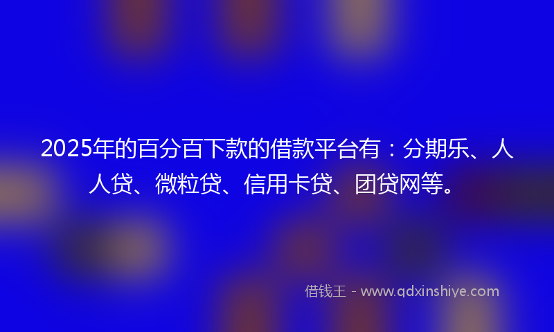 2025年的百分百下款的借款平台有:分期乐、人人贷、微粒贷、信用卡贷、团贷网等。