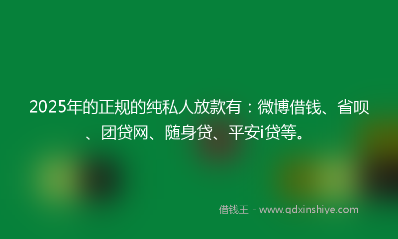 2025年的正规的纯私人放款有：微博借钱、省呗、团贷网、随身贷、平安i贷等。