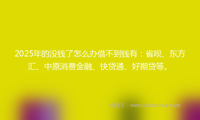 2025年的没钱了怎么办借不到钱有：省呗、东方汇、中原消费金融、快贷通、好期贷等。