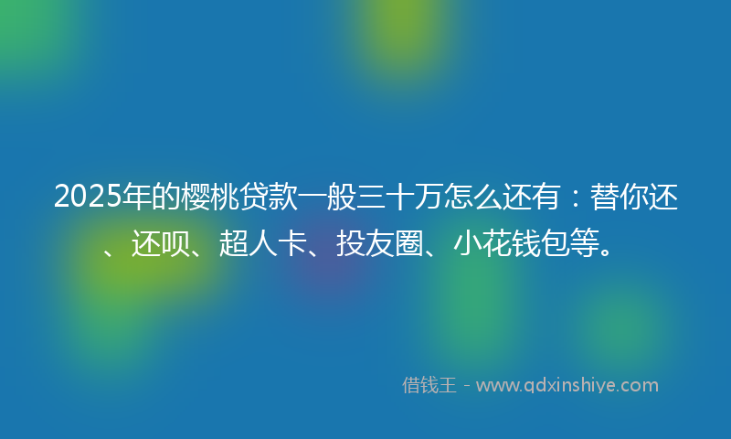 2025年的樱桃贷款一般三十万怎么还有：替你还、还呗、超人卡、投友圈、小花钱包等。